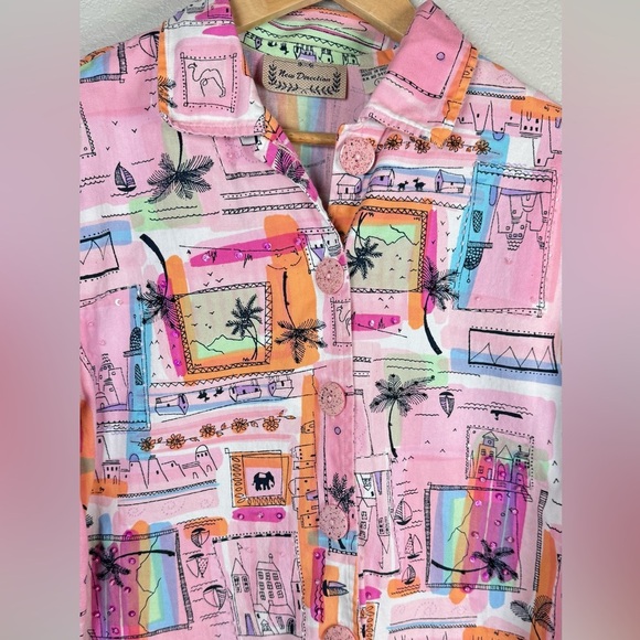 New‎ Direction Artsy Vacation Novelty Print Beaded Pink Blazer Jacket Sz Large - Picture 2 of 6